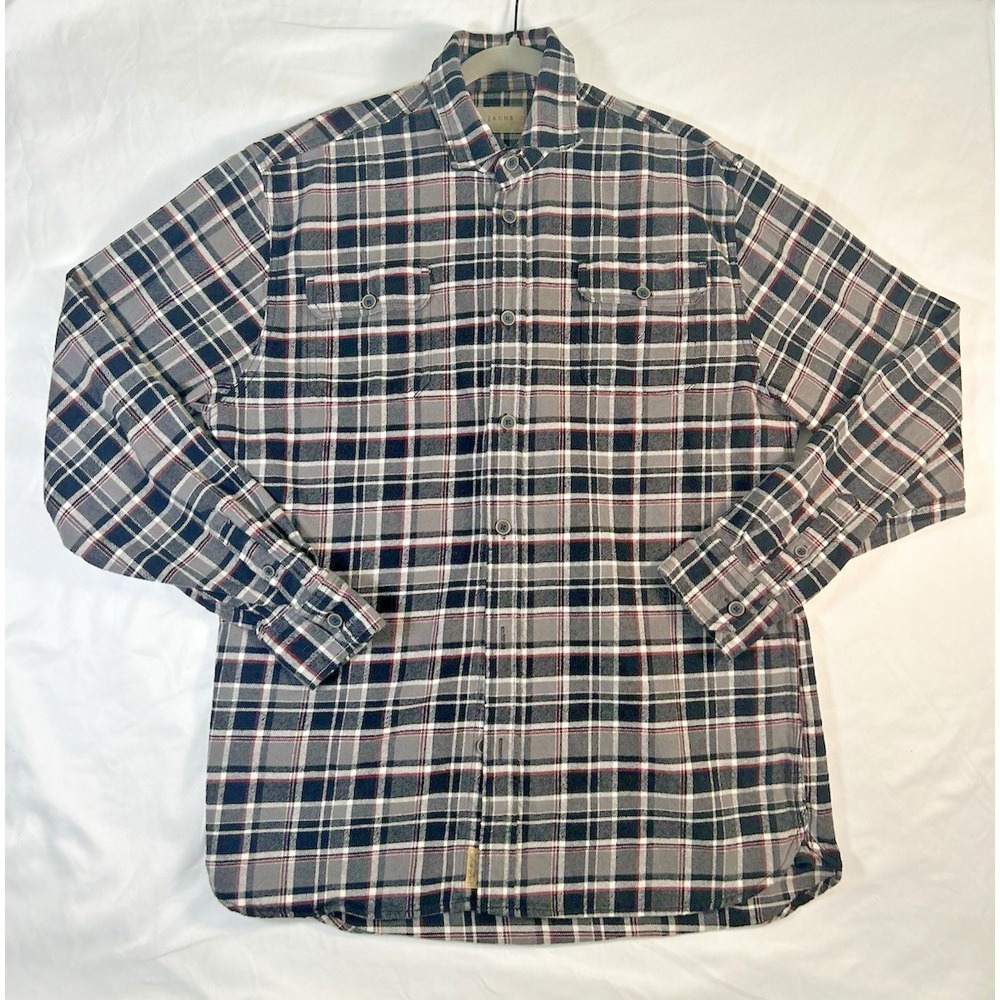 JACHS MFG CO Mens Flannel Shirt Long Sleeve Button Up Black Gray Red plaid